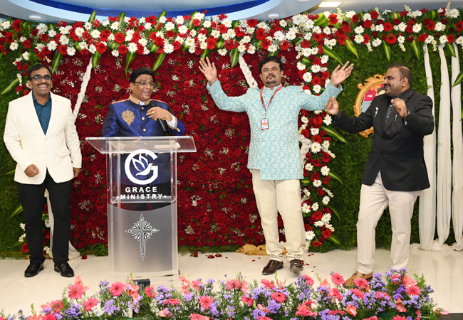 Bro Andrew Richard celebrates his 60th Birthday with grandneur amidst a large number of devotees here on Sunday, 16th, 2023, at Grace Ministry Prayer Centre Budigere in Bangalore with a myriad of wishes.